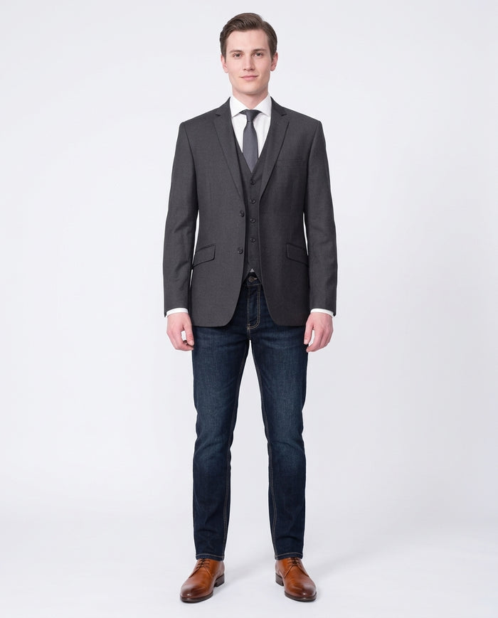 Raphael Slim Fit Solid Charcoal Gray Two Button Blazer Suit Jacket - The Suit Depot