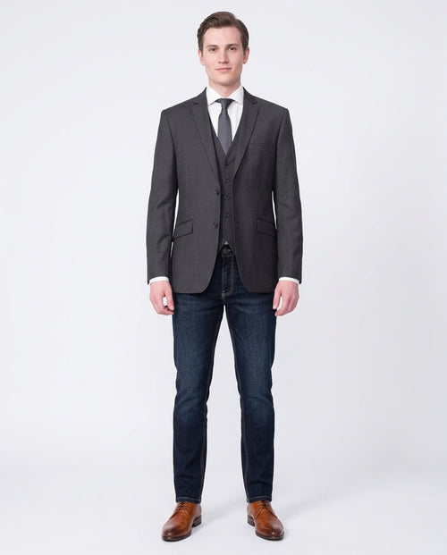 Raphael Slim Fit Solid Charcoal Gray Two Button Blazer Suit Jacket - The Suit Depot