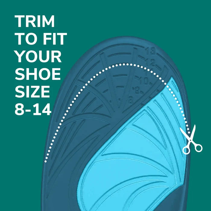 Blue Revitalize recovery insole close-up with dashed trim guide