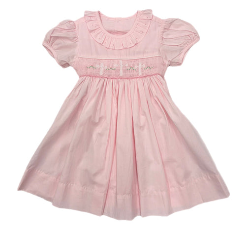 RN Juliette Cross Smocked Dress w/ Ruffle Collar-Pink