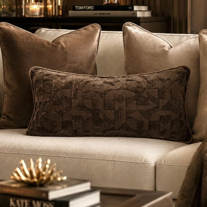Samba Chocolate Brown Geometric Bolster Cushion - 60x30cm Textiles