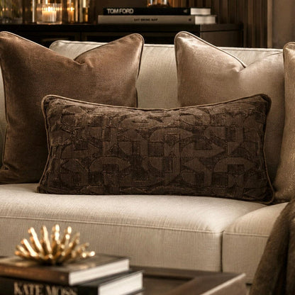 Samba Chocolate Brown Geometric Bolster Cushion - 60x30cm Textiles