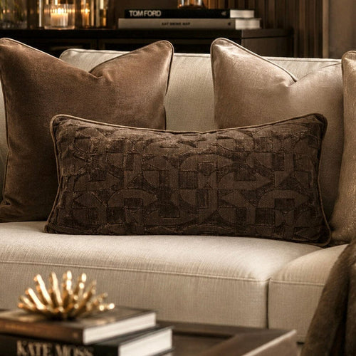 Samba Chocolate Brown Geometric Bolster Cushion - 60x30cm Textiles