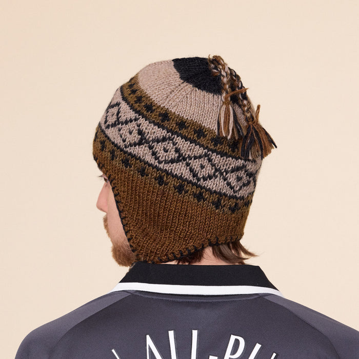 SEDAN ALL-PURPOSE - Hand Knit Ear Flap Beanie - Brown / Black