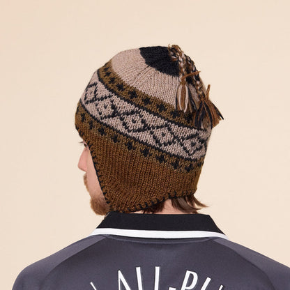 SEDAN ALL-PURPOSE - Hand Knit Ear Flap Beanie - Brown / Black