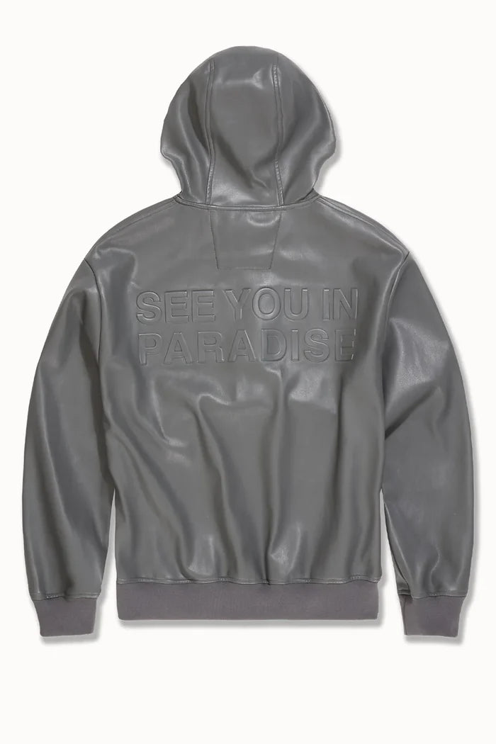 SEE YOU IN PARADISE VEGAN LEATHER HOODIE - 8560H - GREY