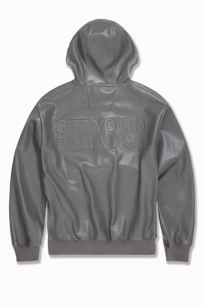 SEE YOU IN PARADISE VEGAN LEATHER HOODIE - 8560H - GREY
