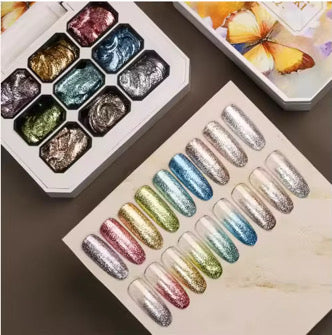 Set Metalic - Glitter Painting Gel - Metalic Gold Silver and Glitter Reflective painting gel