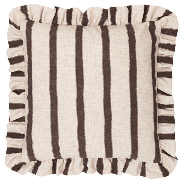 Sheline Chocolate Striped Cushion Cover with Frilled Edge - 45x45cm Textiles
