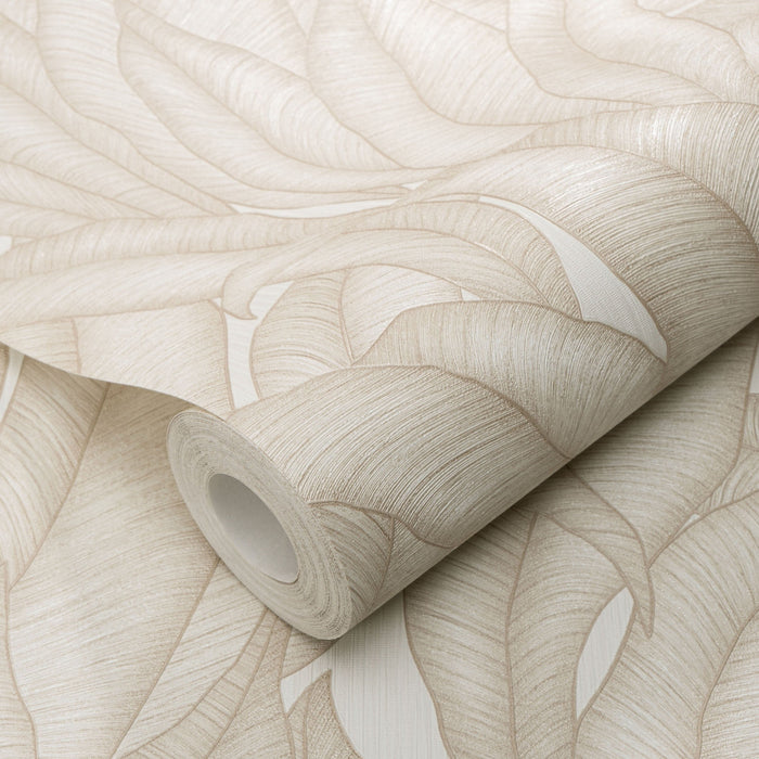 Sia Neutral Leaf Print Patterned Wallpaper Home Improvement