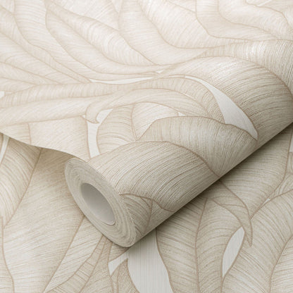 Sia Neutral Leaf Print Patterned Wallpaper Home Improvement