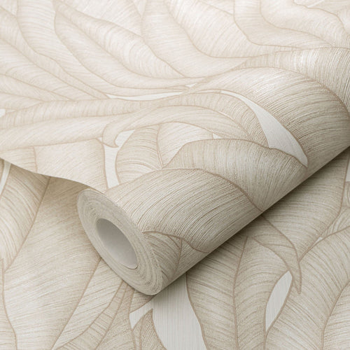 Sia Neutral Leaf Print Patterned Wallpaper Home Improvement