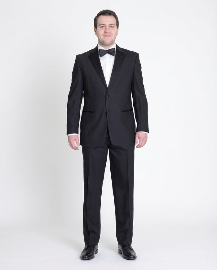 Silvio Breciani Mens Black Tonal Striped Two Button Wool Tuxedo Tux Suit - The Suit Depot