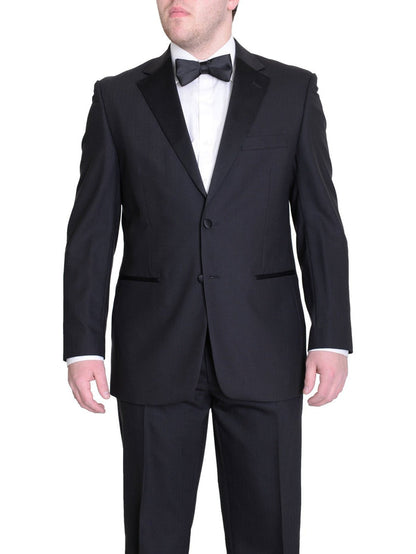 Silvio Breciani Mens Black Tonal Striped Two Button Wool Tuxedo Tux Suit - The Suit Depot