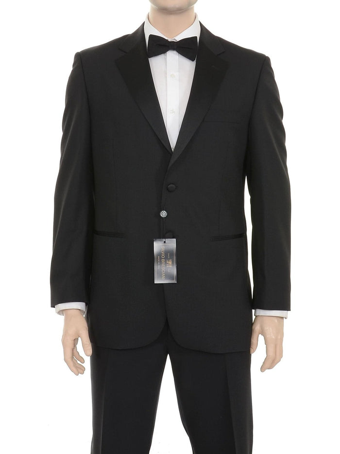 Silvio Breciani Mens Black Tonal Striped Two Button Wool Tuxedo Tux Suit - The Suit Depot