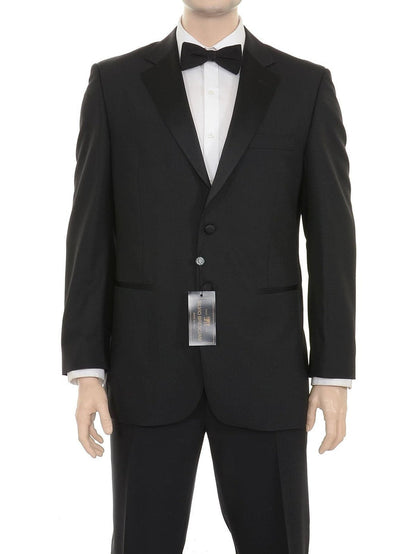 Silvio Breciani Mens Black Tonal Striped Two Button Wool Tuxedo Tux Suit - The Suit Depot