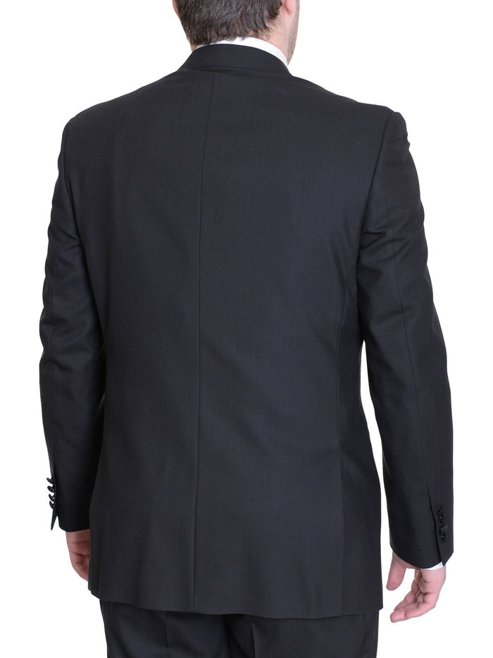 Silvio Breciani Mens Black Tonal Striped Two Button Wool Tuxedo Tux Suit - The Suit Depot