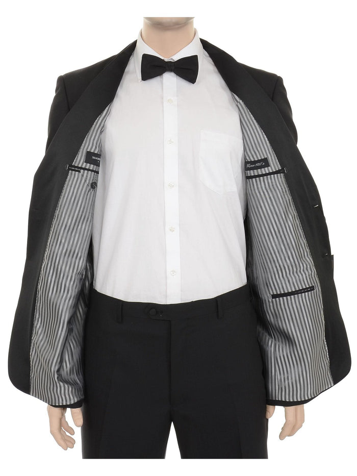 Silvio Breciani Mens Black Tonal Striped Two Button Wool Tuxedo Tux Suit - The Suit Depot