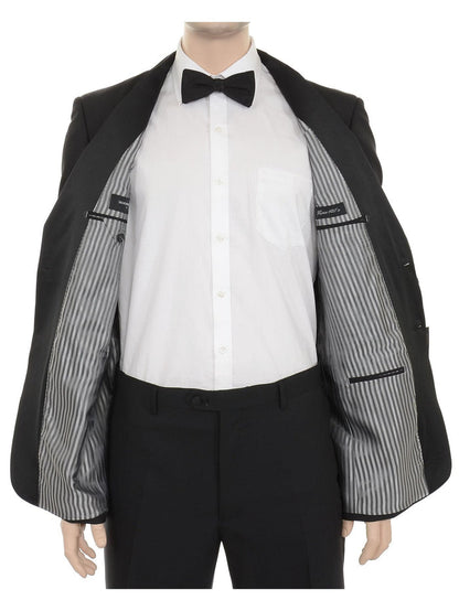 Silvio Breciani Mens Black Tonal Striped Two Button Wool Tuxedo Tux Suit - The Suit Depot