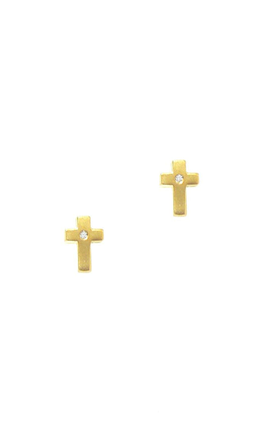 Gold matte cross stud earrings with small square base