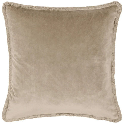 Sinéad Taupe Velvet Cushion with Fringe Detailing - 45x45cm Textiles