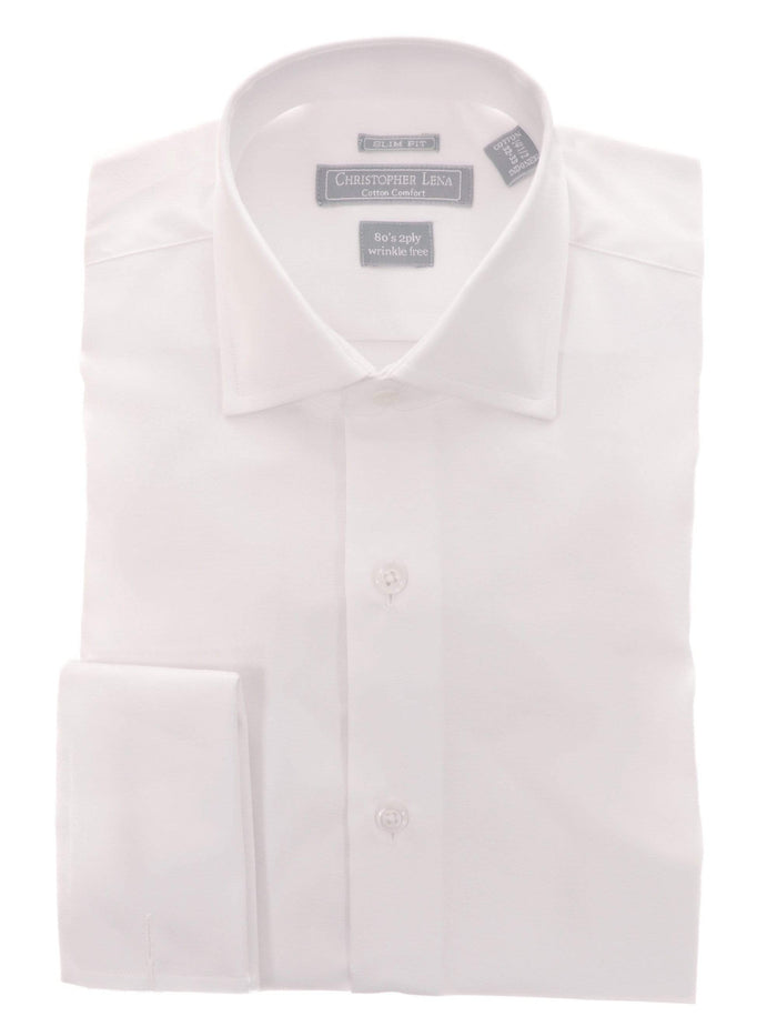 Christopher Lena Bestselling Items 17 1/2 34/35 Slim Fit Solid White French Cuff Wrinkle Free 80's 2ply Cotton Dress Shirt