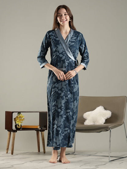 Teal blue soft floral trendy house Coat for women in viscose blend