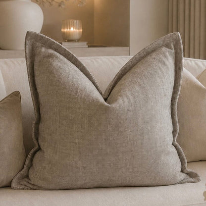 Souffle Taupe Woven Cushion with Oxford Border - 50x50cm Textiles