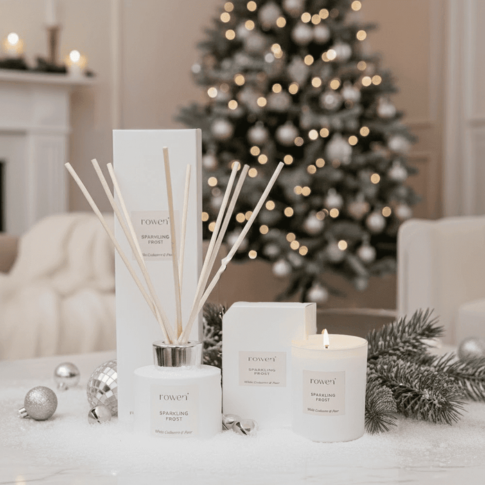 Sparkling Frost White Scented Candle & Reed Diffuser Set - White Cashmere & Pear Fragrance