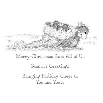House Mouse - Cling Rubber Stamp - Christmas Friends. Christmas Friends Cling Rubber Stamp is part of the House-Mouse Holiday Friends Collection. Monica scooped up her little friends for a ride in Santas Hat! Where are they going? Available at Embellish Away located in Bowmanville Ontario Canada.