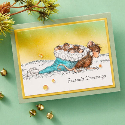 House Mouse - Cling Rubber Stamp - Christmas Friends. Christmas Friends Cling Rubber Stamp is part of the House-Mouse Holiday Friends Collection. Monica scooped up her little friends for a ride in Santas Hat! Where are they going? Available at Embellish Away located in Bowmanville Ontario Canada. Example by brand ambassador.