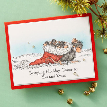 House Mouse - Cling Rubber Stamp - Christmas Friends. Christmas Friends Cling Rubber Stamp is part of the House-Mouse Holiday Friends Collection. Monica scooped up her little friends for a ride in Santas Hat! Where are they going? Available at Embellish Away located in Bowmanville Ontario Canada. Example by brand ambassador