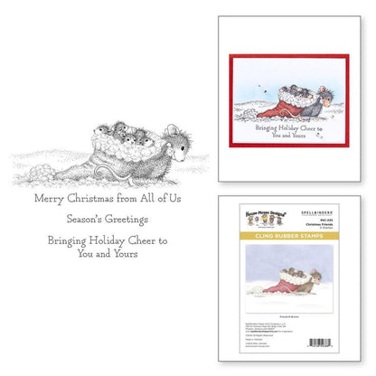 House Mouse - Cling Rubber Stamp - Christmas Friends. Christmas Friends Cling Rubber Stamp is part of the House-Mouse Holiday Friends Collection. Monica scooped up her little friends for a ride in Santas Hat! Where are they going? Available at Embellish Away located in Bowmanville Ontario Canada.