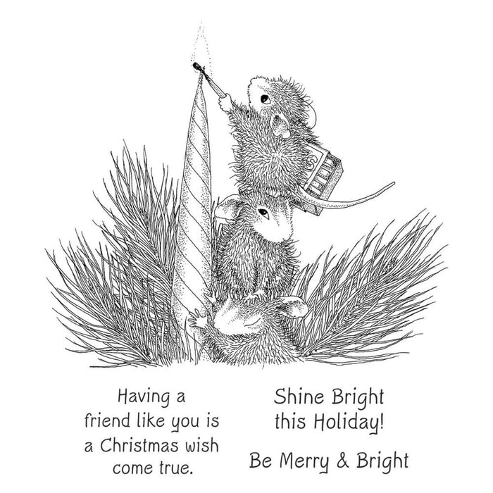 House Mouse - Cling Rubber Stamp - Holiday Glow. Holiday Glow Cling Rubber Stamp is from the House-Mouse Holiday Friends Collection. Mudpie, Maxwell and Amanda are helping light the candle for the holidays. Available at Embellish Away located in Bowmanville Ontario Canada.