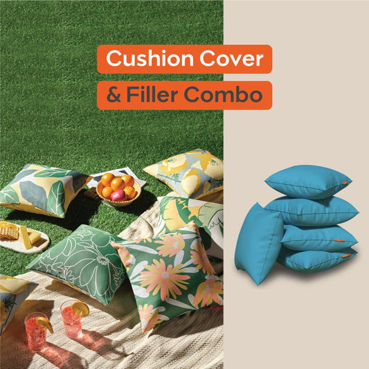 Spring|Cushion|Covers|with|Cushion|Fillers|Green-OceanBlue||Set|of|5|Combo