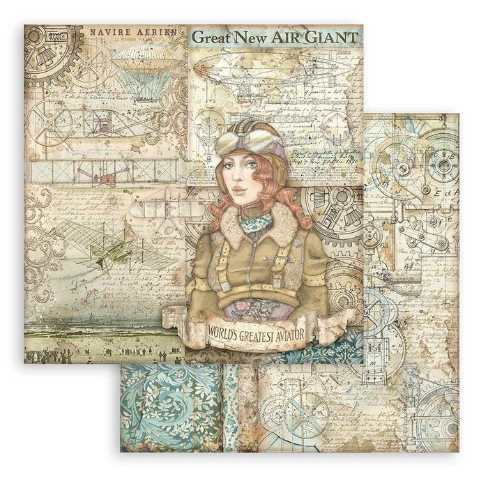 Stamperia - Double-Sided Paper Pad 8"X8" - 10/Pkg - Sir Vagabond Aviator - 10 Designs/1 Each. Available at Embellish Away located in Bowmanville Ontario Canada.