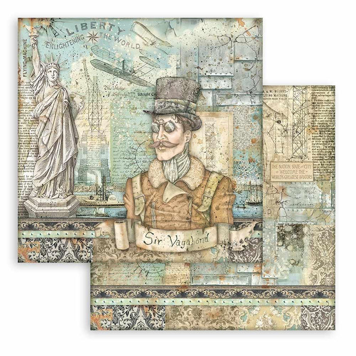 Stamperia - Double-Sided Paper Pad 8"X8" - 10/Pkg - Sir Vagabond Aviator - 10 Designs/1 Each. Available at Embellish Away located in Bowmanville Ontario Canada.