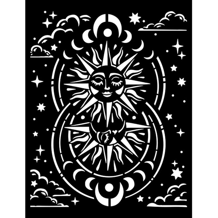 Stamperia - Stencil 7.87"X9.84" - Cosmos Infinity - Sun. Available at Embellish Away located in Bowmanville Ontario Canada.