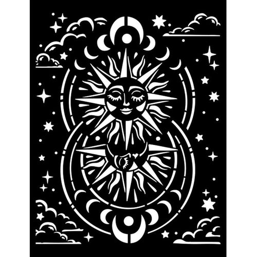 Stamperia - Stencil 7.87"X9.84" - Cosmos Infinity - Sun. Available at Embellish Away located in Bowmanville Ontario Canada.