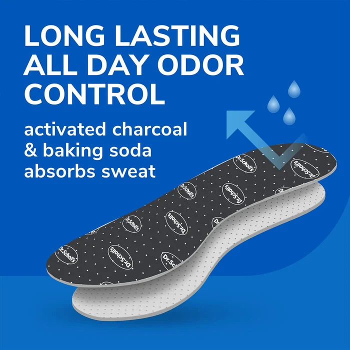 Black dotted odor-control shoe insole with light gray foam base