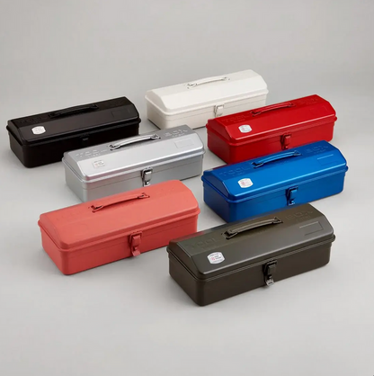 Assorted color steel toolboxes with top handles and camber lids, metal latches