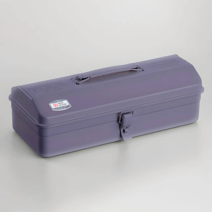 Purple steel toolbox with top handle and camber lid, front metal latch