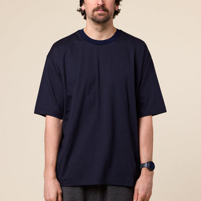Still by Hand - Cotton Crew Neck T-Shirt - Black Navy
