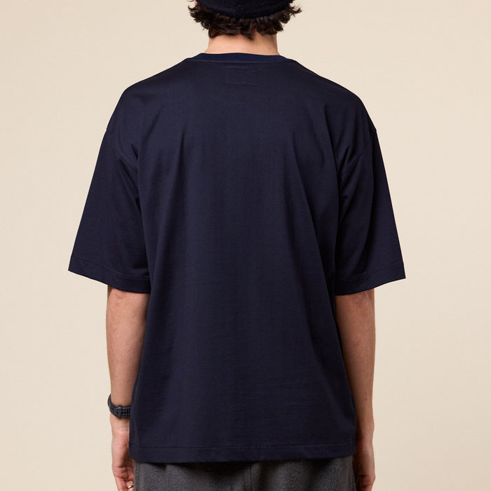 Still by Hand - Cotton Crew Neck T-Shirt - Black Navy