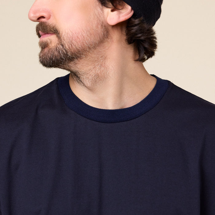 Still by Hand - Cotton Crew Neck T-Shirt - Black Navy