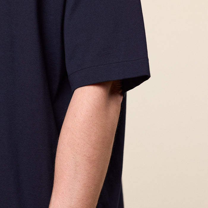 Still by Hand - Cotton Crew Neck T-Shirt - Black Navy