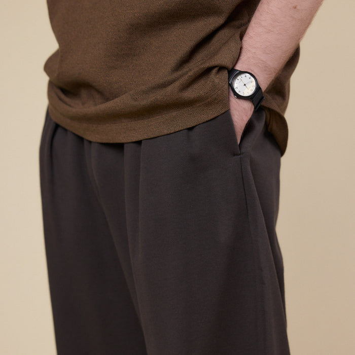 Still by Hand -Wide Sweat Pants - Brown Charcoal