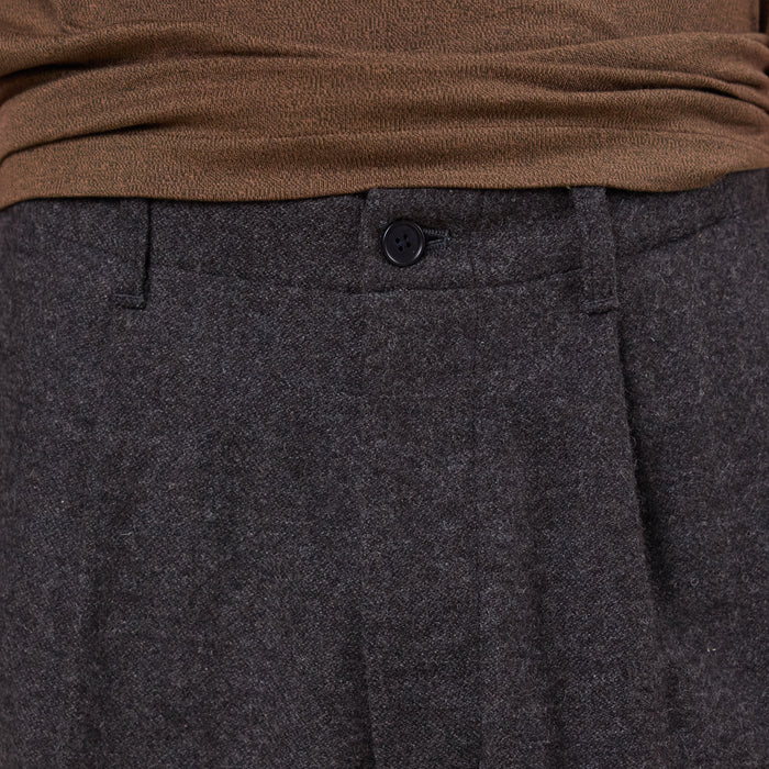 Still by Hand - Wide Wool Pants - Brown Charcoal