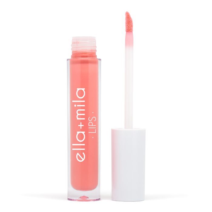 Strapless peach coral lip gloss tube with applicator wand – ella+mila Lips