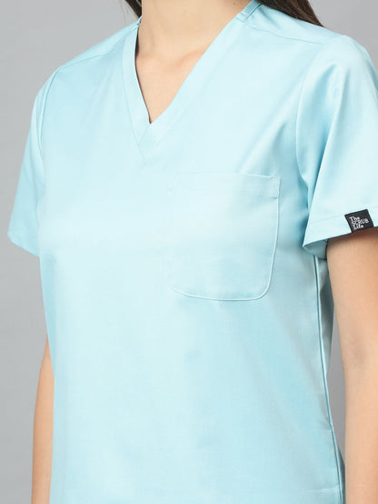 Stretchable (2Way) Women Aqua Blue V-Neck With Jogger Scrub Set